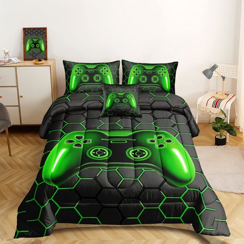 ROWADALO 6 Pieces Bed in A Bag Gamer Bedding Set for Boys Kids Adult Gaming Comforters Set,Boys Bed in A Bag Set Full Size Comforter with Fitted Sheet Flat Sheet Pillowcase pillowsham,DJTH5026Full