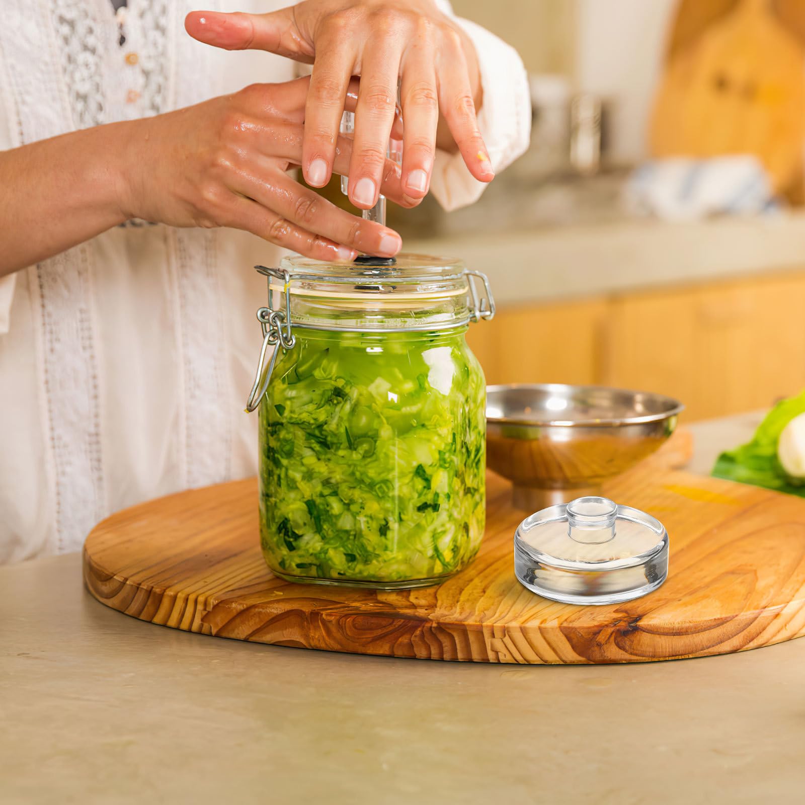 PRETYZOOM Glass Fermenting Weight for Wide Mouth Mason Jar, Heavy Glass Lid for Storage, 2.75 X 1.18 Inch, Silver