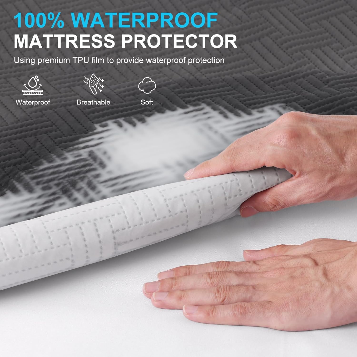 Skiennix Waterproof Mattress Protector - Breathable, Noiseless Twin Bed Cover with Deep Pockets (Gray)