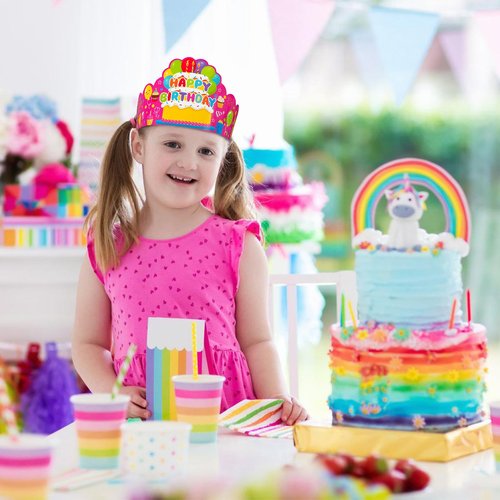Maniaacer 30 Pcs Birthday Party Crowns for Kids Happy Birthday Hats Colorful Crown Set Paper School Classroom Hats with Elastic Band for Classroom School Kids Teacher Party Supplies