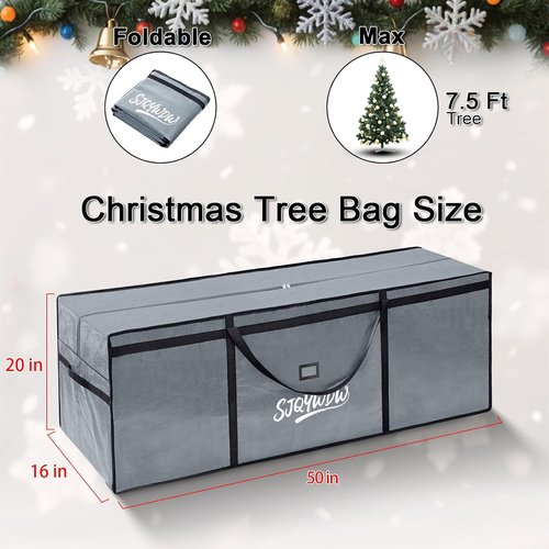 Heavy Duty Christmas Tree Storage Bag by [Brand Name] - 7.5 ft Water Resistant with Dual Zippers & Mesh Pockets (Grey)