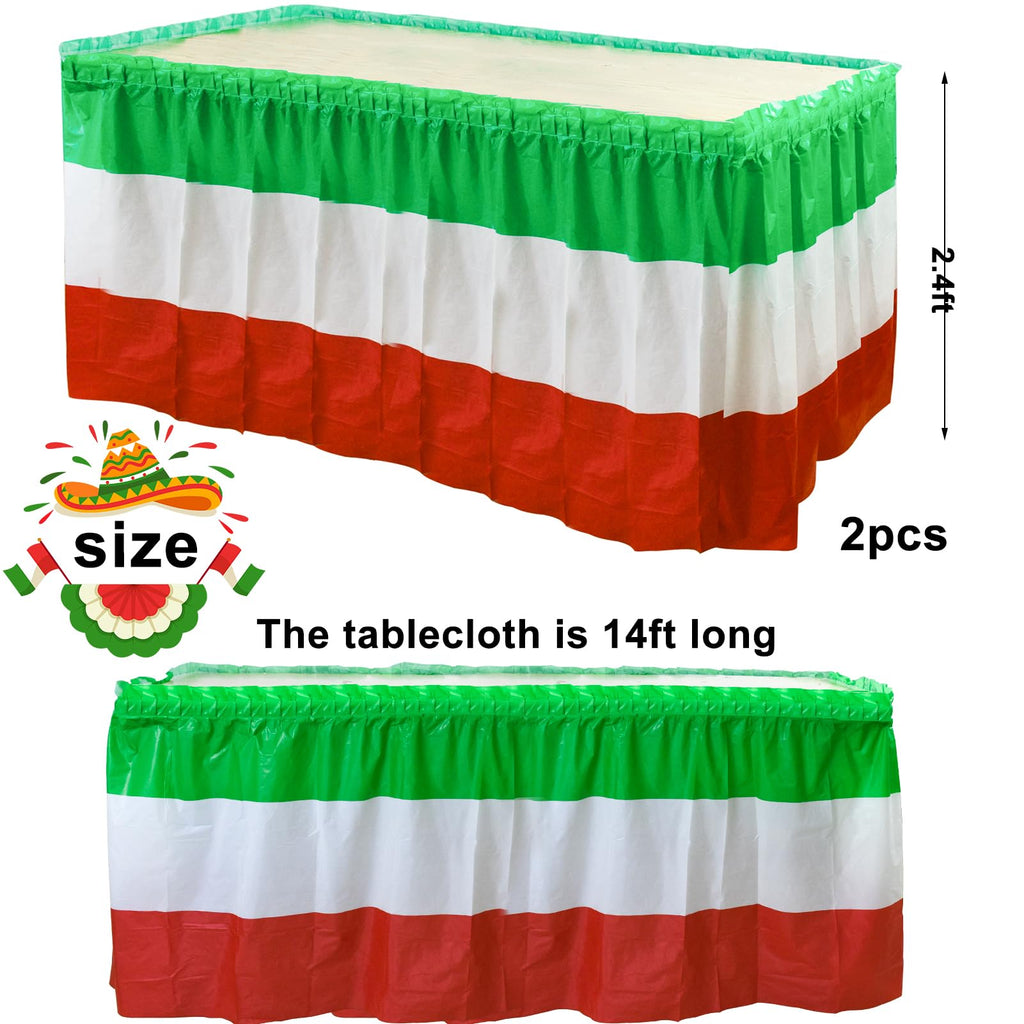 2 Pack Red White Green Table Skirts Italian Table Skirts for Italy Themed Party Supplies Mexican Table Skirting Plastic Disposable Table Skirts for Mexican Independence Day Birthday 2.4 x14 Ft