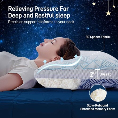 Caelorin Shredded Memory Foam Cooling Soft Bamboo Viscose Pillows King Set of 2, Adjustable Hypoallergenic Hotel Quality Pillows for Back, Stomach or Side Sleeper, Oeko-TEX Certified