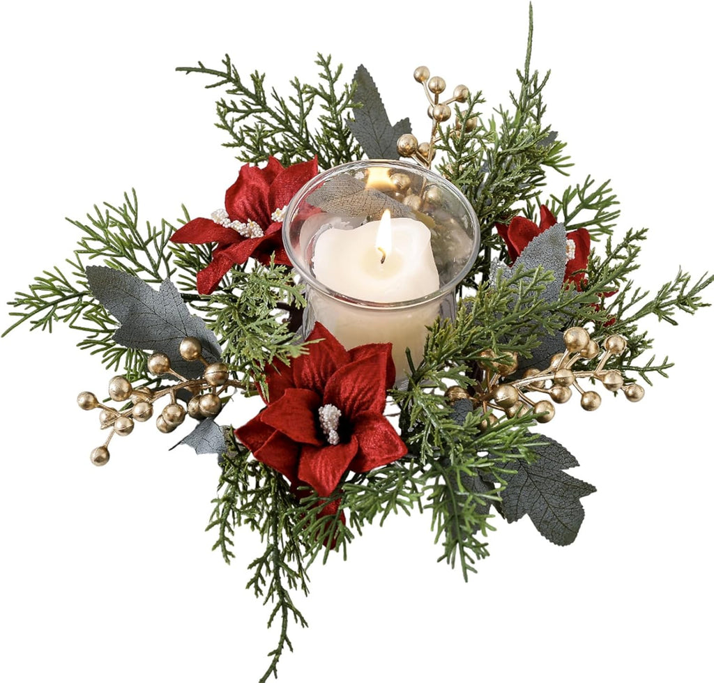 Regine Switzerland Christmas Candle Rings - Elegant Gold Berries & Pine Needles | 2-Piece Set for Holiday Decor