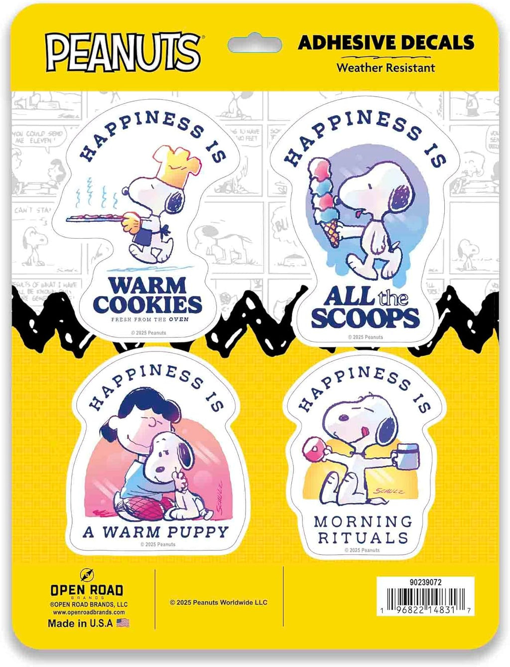Peanuts Happiness Adhesive Vinyl Decals - Heartwarming Snoopy & Friends Sticker Set, 1 Pack (4 Count)