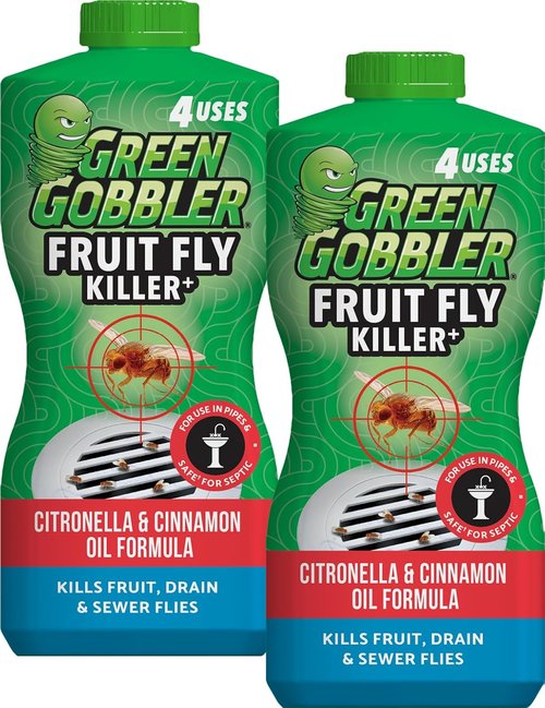Green Gobbler Fruit Fly Killer+ - Effective Gel Treatment for Fruit, Drain & Sewer Flies - 32oz (2 Pack)