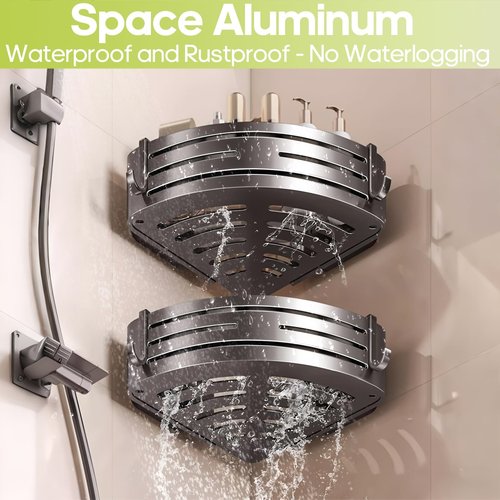 Corner Shower Caddy Suction Cup,Shower Shelves with Hooks,No Drilling Powerful Suction Bathroom Organizers and Storage,Removable Waterproof Rustproof Shower Bathroom Accessories Decor(Grey 2Pack)
