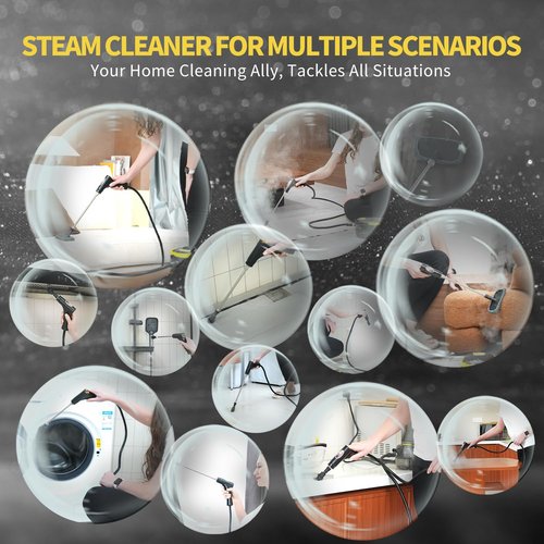 Steam Cleaner with Adjustable Handle High Temperature High Pressure Steam Cleaner with 15 Accessories Portable Steamer for Home Furniture Kitchen Bathroom Grout and Tile (Black)