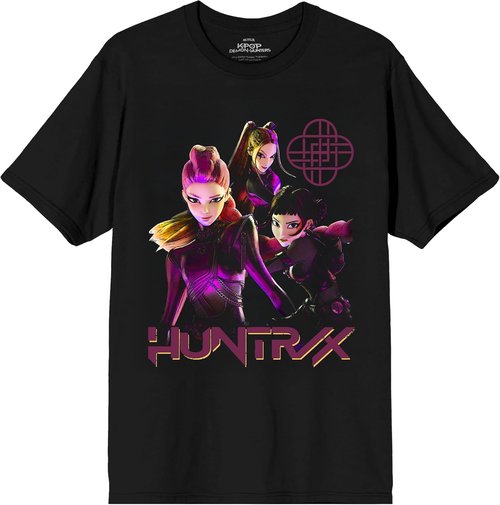 Huntrix Kpop Demon Hunters T-Shirt - Stronger Together Black Crew Neck Short Sleeve
