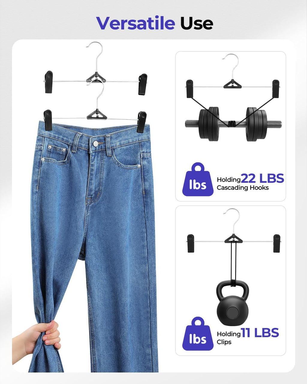 Northern Brothers Pants Hangers with Clips - 30 Pack Black | Space-Saving, Non-Slip Design for Jeans, Shorts & Skirts