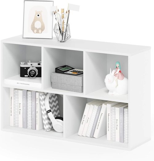 Furinno LUDER 5-Cube Bookshelf - Reversible Design, Easy Assembly, White | Perfect for Living Room & Home Office