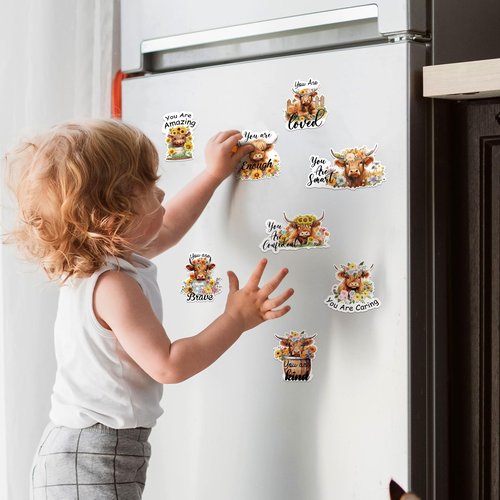 Copkim 16 Pcs Funny Puns Fridge Magnets Reward Refrigerator Magnets Cute Inspirational Magnetic Stickers for Whiteboard Supplies(Highland Cow)