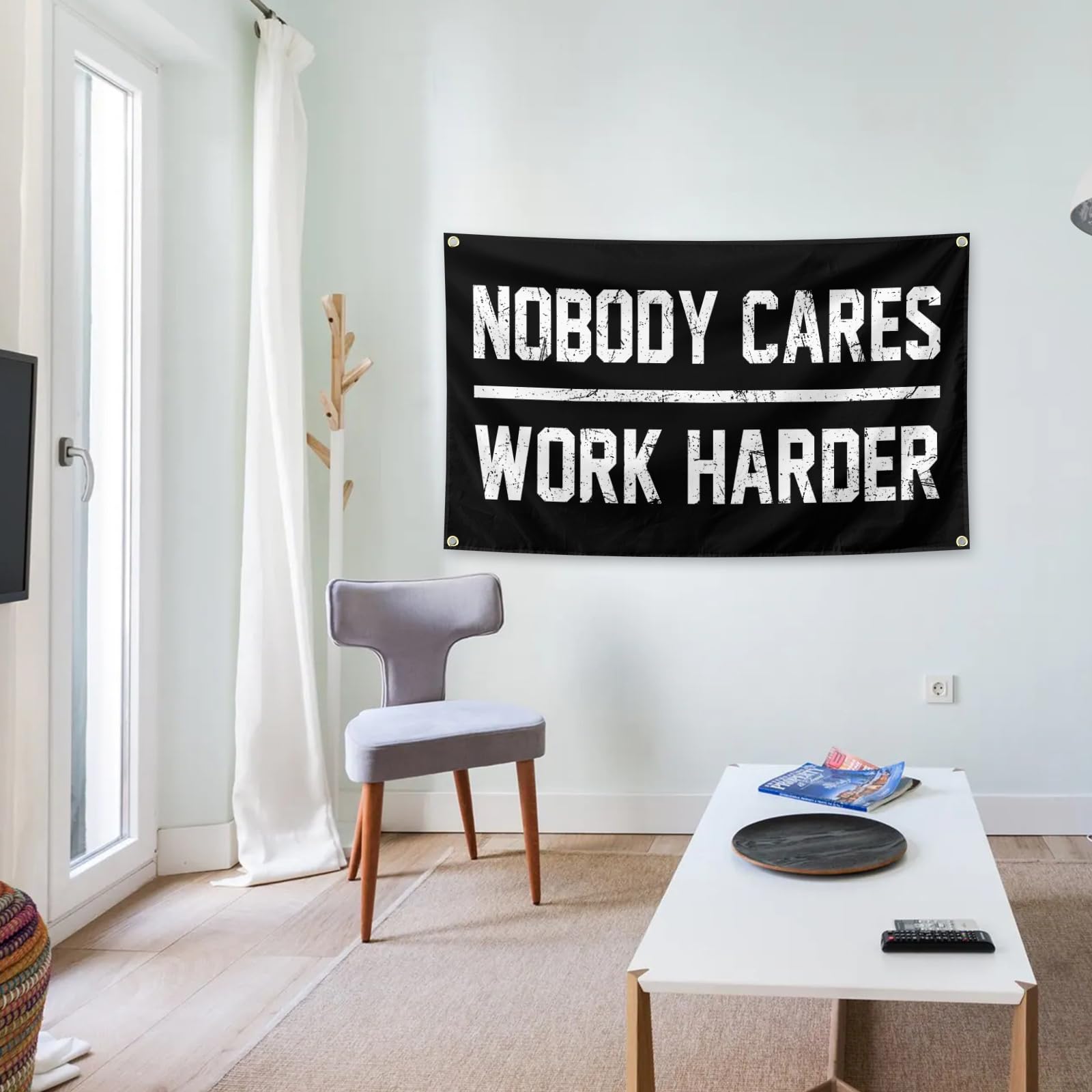 Nobody Cares Work Harder Motivational Gym Banner 3x5 Feet With 4 Brass Gaskets Tapestry Flag.Inspire Your Fitness Wall Decor.