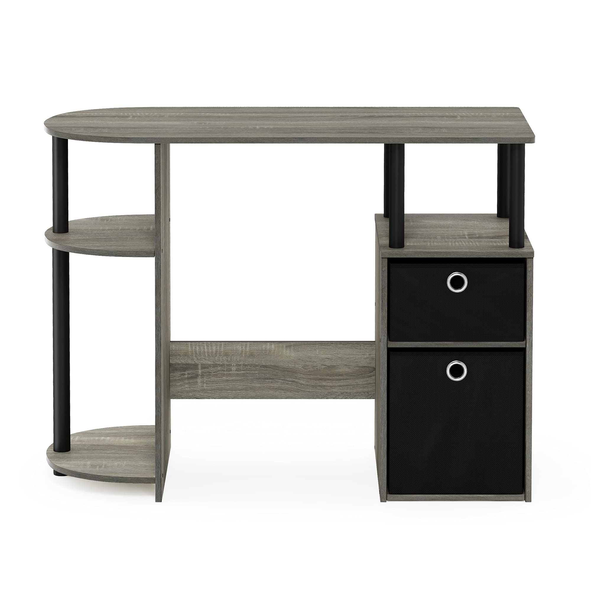 Furinno JAYA Desk, 38.4" Wide Gaming Desk with Bin Drawers, Computer Desk with Side Shelf, Office Desk for Study, Home Office, Bedroom, Dorm, Study Room, French Oak