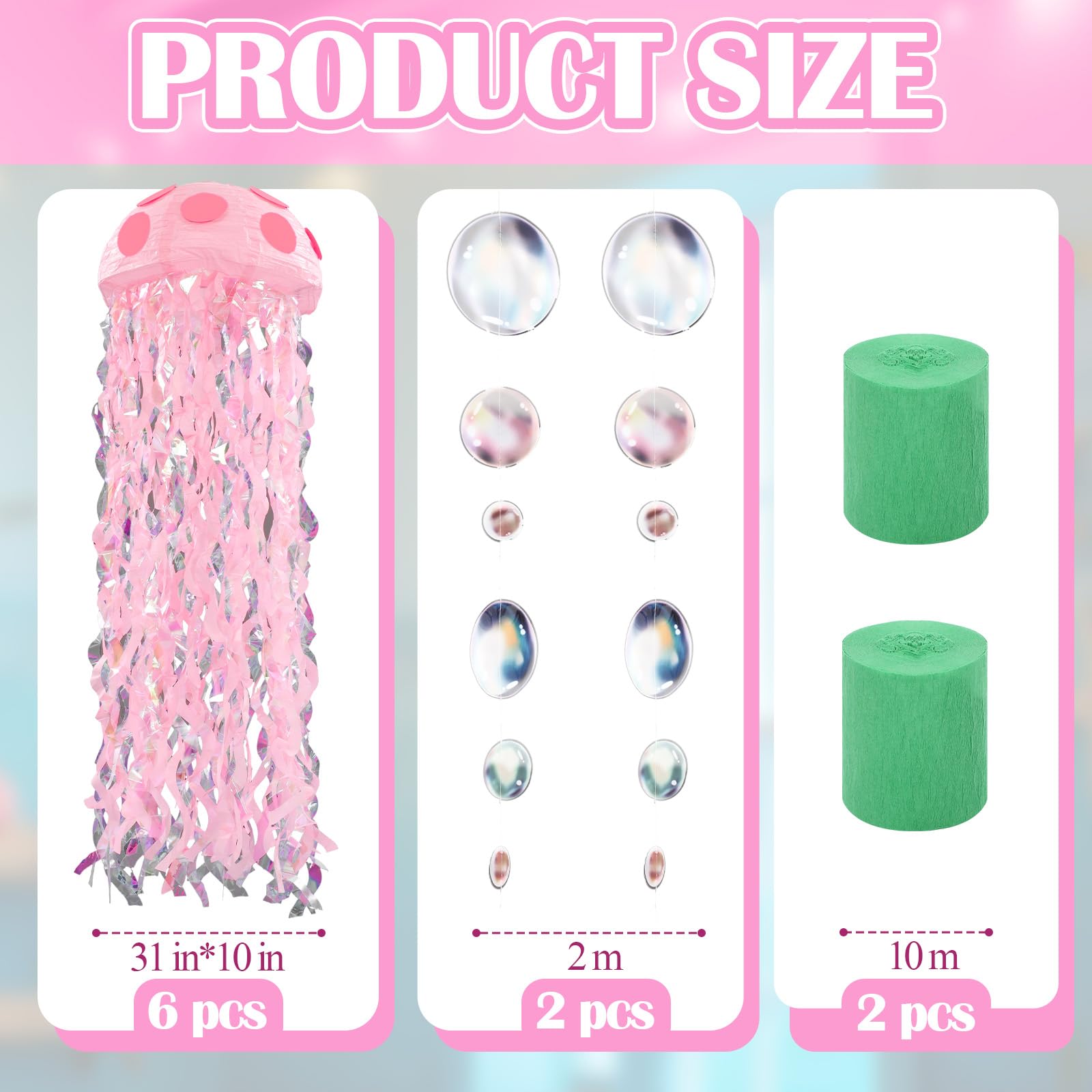 VioraWhite 37 Pcs Cartoon Sponge Mermaid Birthday Party Decorations 6 Pcs 9.8'' Hanging Jellyfish Paper Lanterns with Bubble Garlands Flower Crepe Paper for Mermaid Ocean Under The Sea Birthday Decor