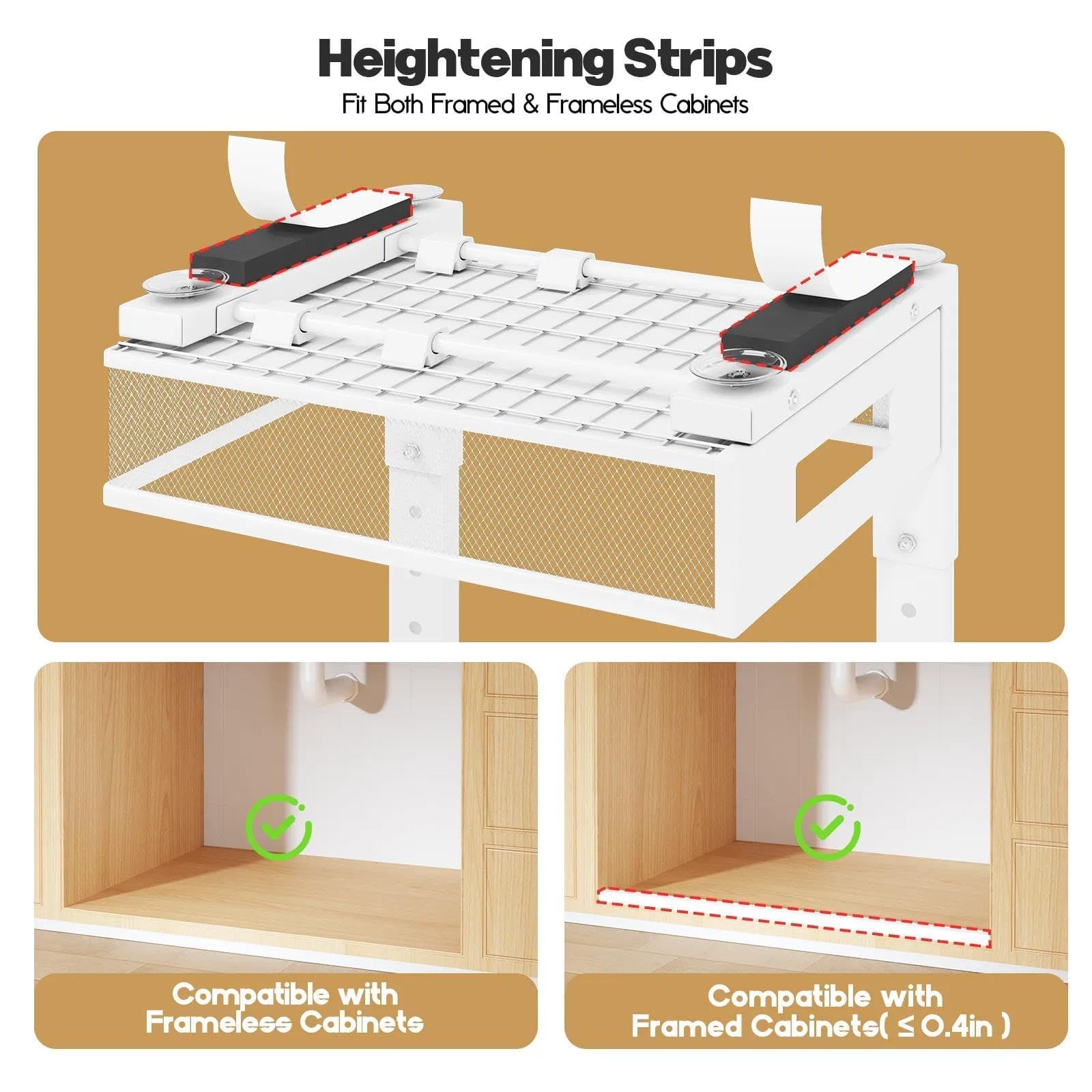 Under Sink Organizer, 2-Tier Dual Pull Out Cabinet Organizer Drawers With Smooth Circular Rail, Large Capacity Metal Mesh Sliding Shelves For Bathroom& Kitchen Storage,Height Adjustable–White,2 Packs