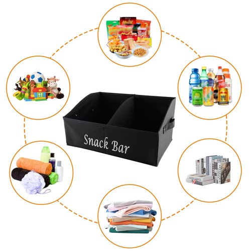 Xbopetda Snack Organizer for Countertop, Fabric Snack Organizer with Handles, 2 Large Compartment Snack Container Snack Basket, Snack Bar Station Decor, Kitchen Pantry Organizer and Storage, Black