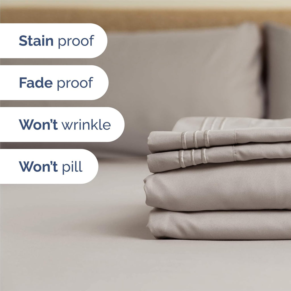 Split King Size 5-Piece Sheet Set - Comfy Cooling Bed Sheets for Luxurious Sleep - Oeko-Tex Certified - Light Grey