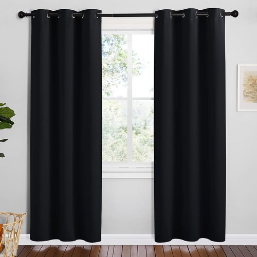 NICETOWN Blackout Thermal Curtains - Insulated Grommet Drapery Panels, 42" x 78", Solid Black, 2-Pack