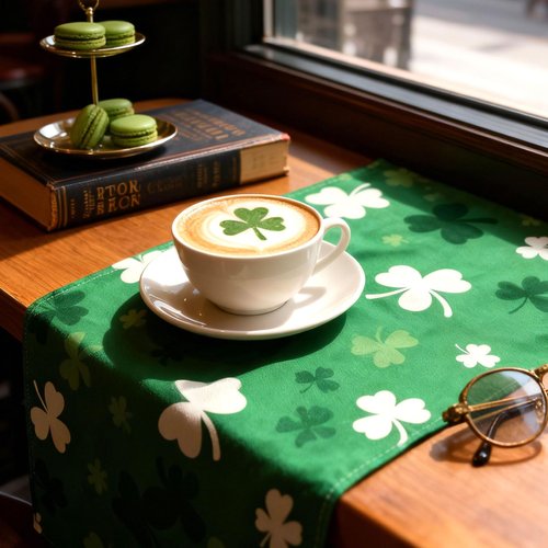 St. Patrick's Day Table Runner 72 x 13 Inch St. Patrick's Day Table Centerpieces Cover White Green Shamrocks Theme Decor for Irish Holiday Celebration, Home, Party, Saint Patricks Decorations