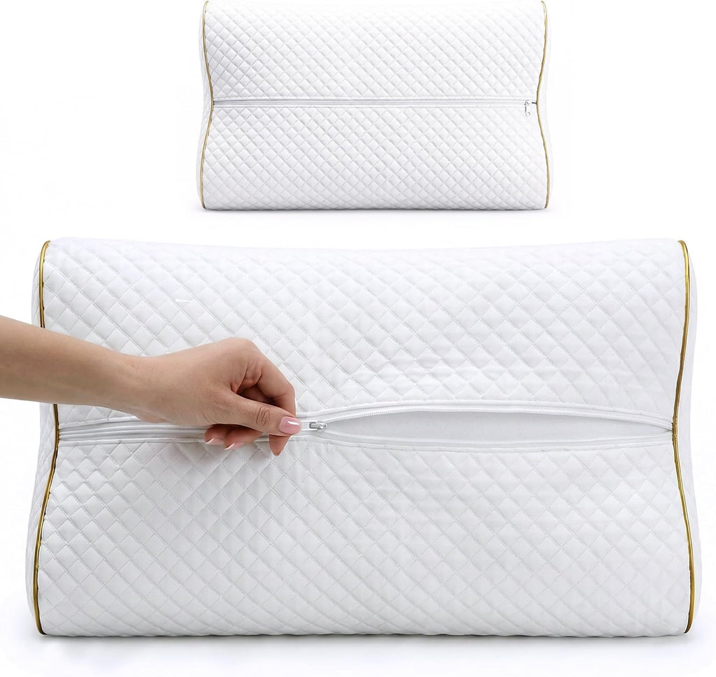 Royal Therapy Memory Foam Pillow - Contour Design for Neck Pain Relief | Queen Size 24x14x5 Inches