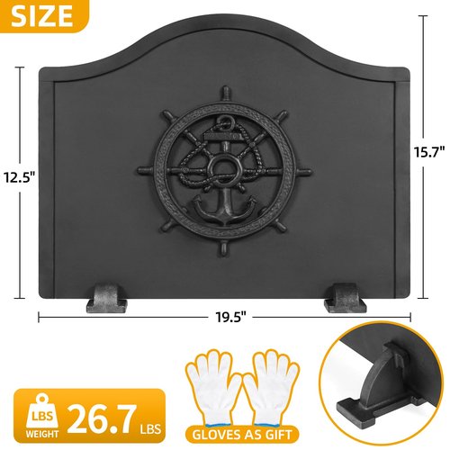 1More Firebacks for Fireplace - Iron Fire Place Back Plates with Feet, 20in Fireplace Heat Reflect, Fireplace Wall Protection.Fireback Decorative Wheel Design