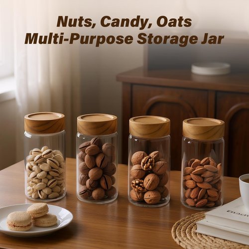 Zoaiirte 6 -Piece 13 fl oz Food-Grade Glass Mason Jars with Acacia Wood Lids, Sealable Waterproof, Transparent Easily Stackable for Overnight Oats, Spice Storage & Snack Organizing