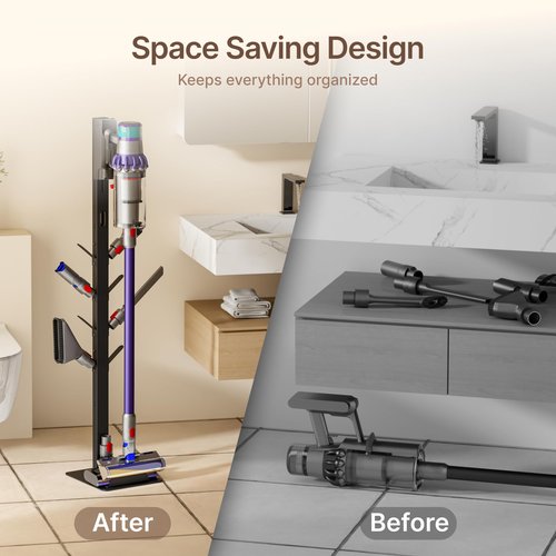 PEGZONE Vacuum Stand Compatible with Dyson G5 V15 V12 V11 V10 V9 V8 V7, S11 A10 A11, NEC180 280TL, Cordless Vacuum Holder with 8 Storage Hooks, Accessories & Attachments Organizer, Black
