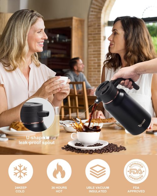 2 PCS Thermal Coffee Carafe 70 oz - 36 Hour Hot Stainless Steel Carafes for Hot Liquids-Insulated Coffee Carafes For Keeping Hot/Cold Coffee, Tea, Water, Drink Dispenser for Parties(Black/Black)