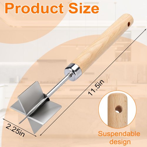 Palksky Meat Chopper Stainless Steel, 6 Curve Blades Meat Masher, 11 Inch Ground Beef Chopper Tool & Hamburger Smasher, Meat Pounder & Multi-Purpose Kitchen Tool