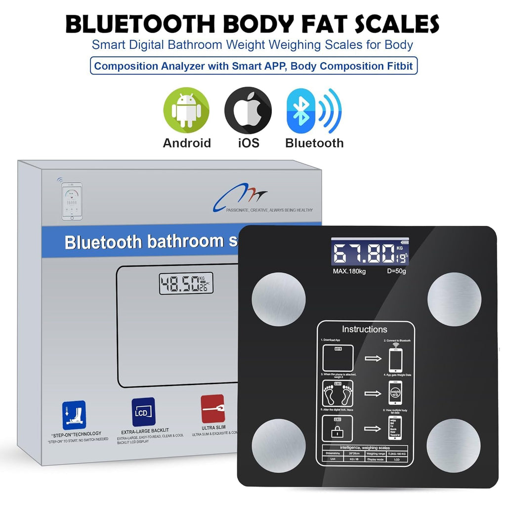 Smart Scale for Body Weight, Digital Bathroom Weighing Scale with Smart Sync App, BMI, Body Fat, Muscle Mass, Accurate Bluetooth Home User Health Equipment