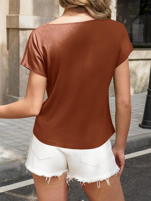 Fisoew Women's Cowl Neck Tops - Stylish Short Sleeve Office Tees for Summer | Casual Work Blouses