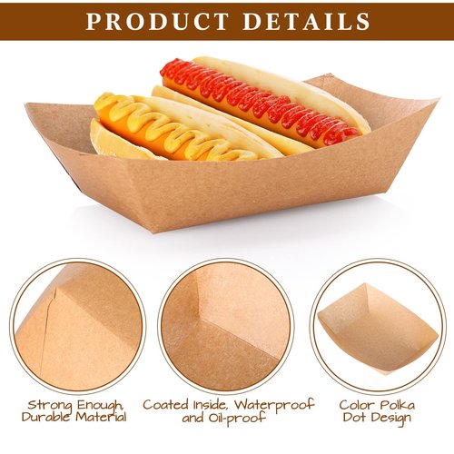 Sherr 500 Pcs 5 lb Kraft Paper Food Trays Boats Bulk, Disposable Nacho Kraft Paper Food Serving Trays Brown for Nachos, Tacos, Fries, Hot Dog, Corn, Bbq, Festivals, Party (Natural)