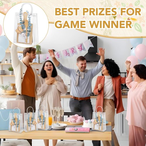 110PCS Baby Shower Prizes for Game Winners 12 Sets Baby Shower Gifts Bamboo Cheese Board Spoon Towel Artificial Eucalyptus Stems Thank You Card Gift Bag for Baby Bridal Shower Wedding Favors