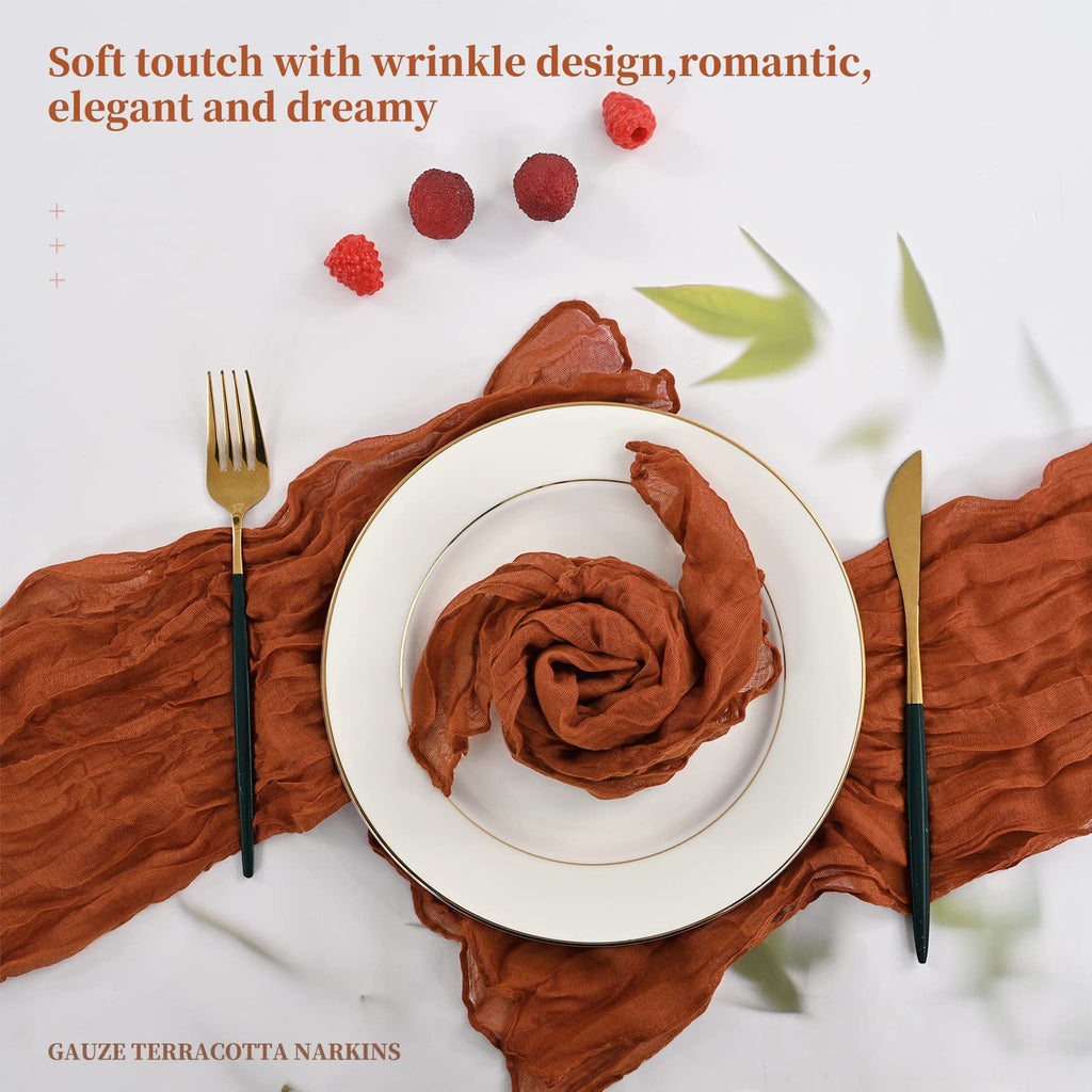 Terracotta Gauze Cheesecloth Napkins Set of 42,Wrinkled Rustic Boho Dinner Napkins Bulk 20 x 20 Inch Soft Cotton Decorative Table Napkins for Wedding/Dinner/Family Everyday Use/Parties(Terracotta)