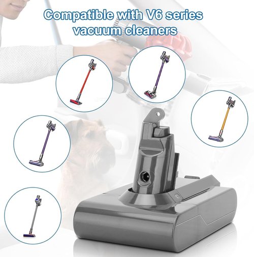 Upgraded 6000mAh 21.6V V6 Replacement Battery 6.0Ah Compatible with SV03 SV04 SV05 SV06 SV07 SV09 VTC4 DC58 DC59 DC61 DC62 DC72 DC74 Animal Absolute Motorhead Handheld Vacuum Power Tools (V6 sliver)