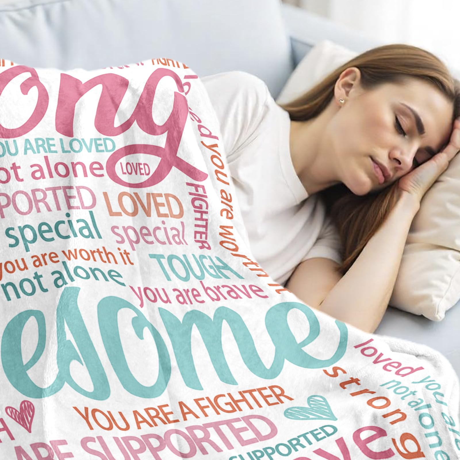 Super Soft Hug Blanket for Women - Inspirational Healing Gift for Cancer Patients, Post Surgery Recovery, Chemo Support, Hospital Stay, Thinking of You Gift for Her, Sister, Friend, 50"x60"