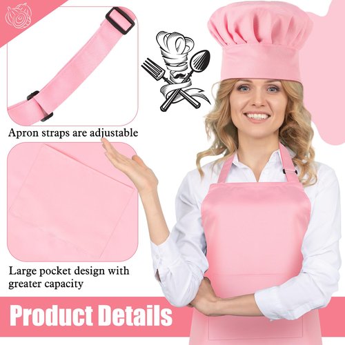 SATINIOR 2 Pcs Chef Costume for Women Men Chef Hat Apron Set for Adult Baker Apron Hat for Cooking Cosplay(Pink)
