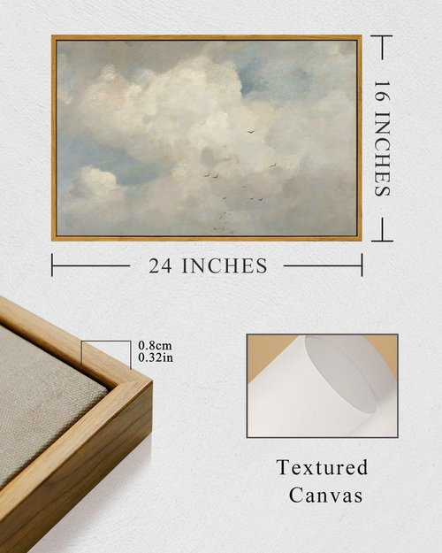 InSimSea Framed Canvas Wall Art - Vintage Oil Paintings of Sky & Clouds | Large 16"x24" Decor for Home & Office