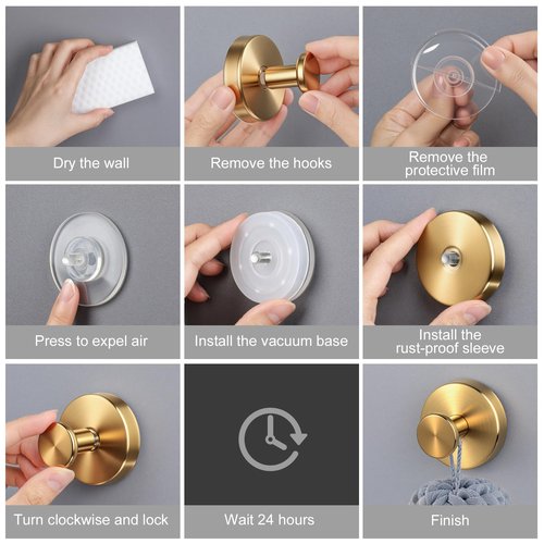 PZTO Suction Cup Hooks:Metal Hanger,for Galss Window Door & Tile Wall,Shower Bathroom Towel Holder Hanging Hook, 2 Pack (Antique Gold)