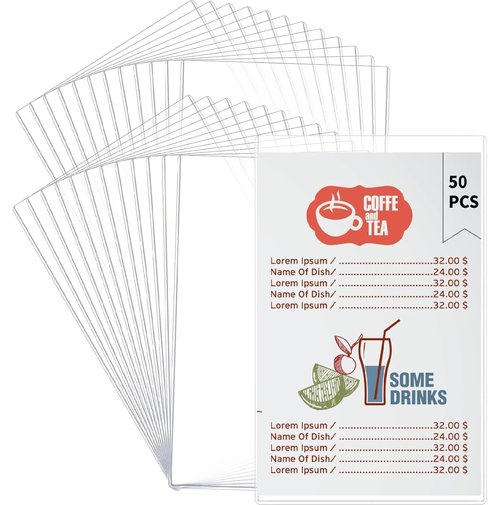 50 Pcs 8.5" x 14" Menu Cover Double-Sided Clear Vinyl Menu Holder Rigid Print Protectors Heavy Duty Paper Sleeves Hard Plastic Poster Protector Sleeve for Page Sheet (8.5" x 14")