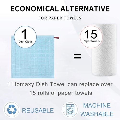 Homaxy 100% Cotton Terry Kitchen Dish Cloths, Ultra Soft and Absorbent Dish Towels for Kitchen, Suitable for Drying and Washing Dishes, 6 Pack, 12 x 12 Inches,Sky Blue