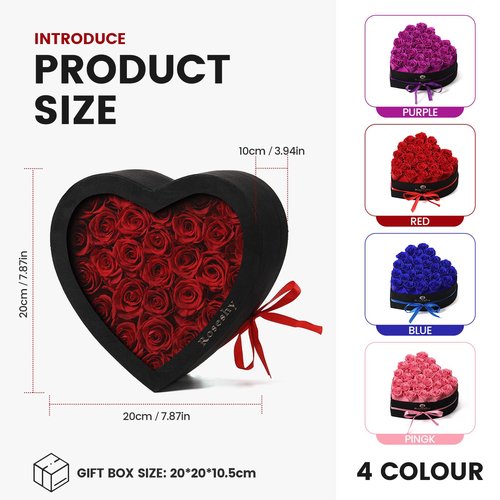 Valentines Day Flowers Roses Gifts for Her,28pcs Red Forever Preserved Roses in Heart Shape Gift Box,Valentines Day Delivery Prime Gifts-Roses Gifts for Women,Mom.