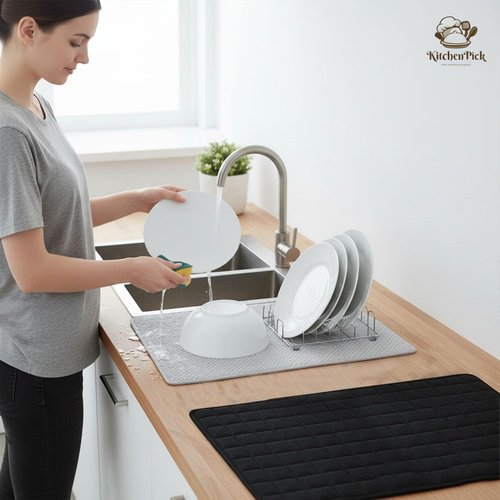 Elegant Duo Microfiber Dish Drying Mat - Large 15" x 20" Quick-Dry, Water-Absorbent Kitchen Counter Mat
