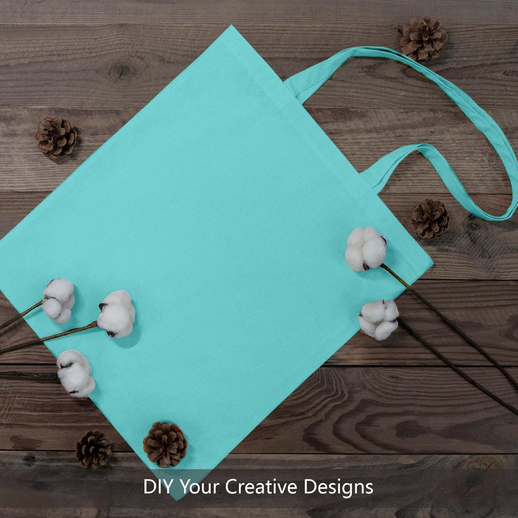 TOPDesign Aqua Blue Cotton Tote Bags - 6-Pack Lightweight Reusable Grocery Bags | Ideal for DIY & Promotions