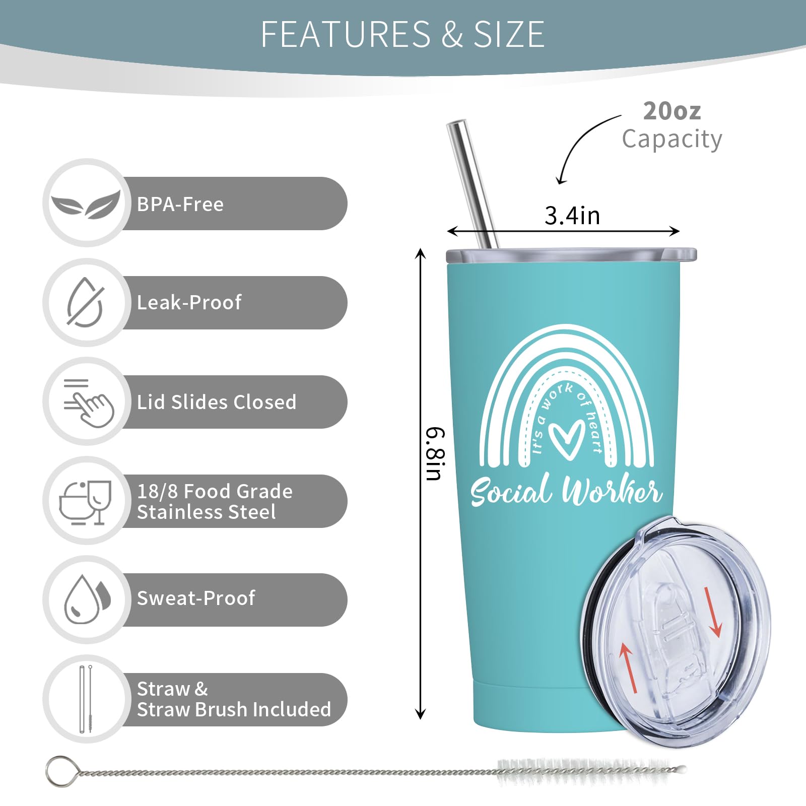 NVFCC Social Worker Appreciation Gifts for Women Men, School Social Worker Christmas Graduation Gifts 20 oz Stainless Steel Tumbler