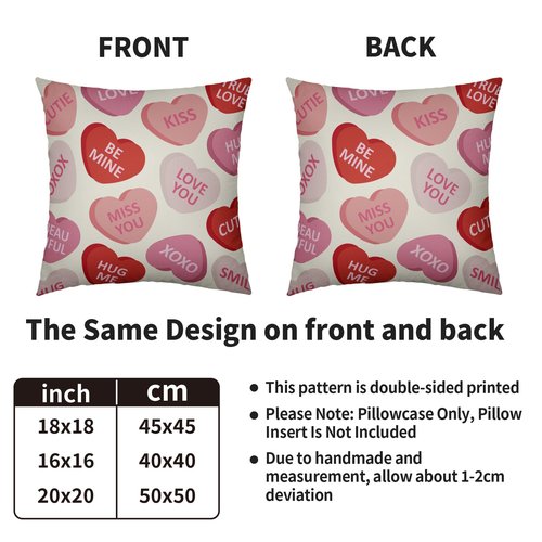 Smozenith Valentines Pillow Covers 18X18 Set of 2, Valentine's Day Pink Red Heart Print Holiday Throw Pillowcases Anniversary Decorative Outdoor Farmhouse Cushion Cases Couch Sofa Bed Decor
