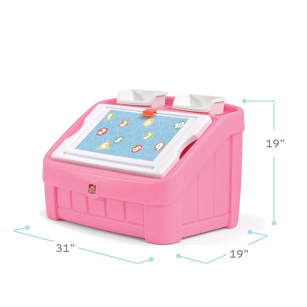 Step2 2-in-1 Toy Box & Art Lid, Kids Toy Storage Bin & Organizer, Easel & Chest in One, Made of Durable Plastic, For Toddlers 2+ Years Old, Pink