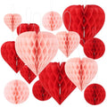Heart Honeycomb Ball Valentine's Day Party Decoration 16Pcs Red Pink Heart Shaped Tissue Paper Pom Poms Valentine Hanging Decoration for Valentine's Day Engagement Wedding Bridal Shower Party Supplies