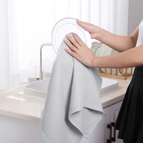 Homaxy 100% Cotton Kitchen Dish Towels - Ultra Soft & Absorbent Quick-Drying | 13 x 28 Inches, 12-Pack, Light Gray